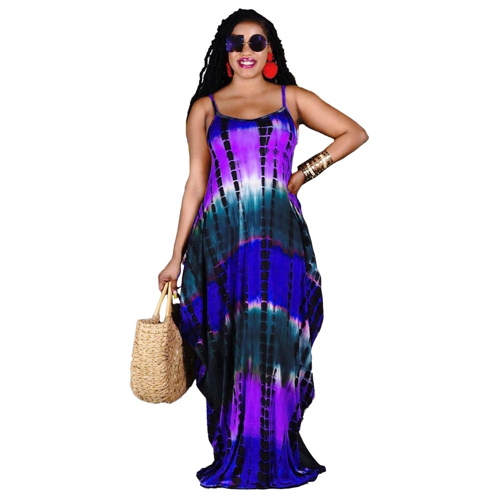 Foreign Trade Summer Tie-dye Printing Loose Strap Dress