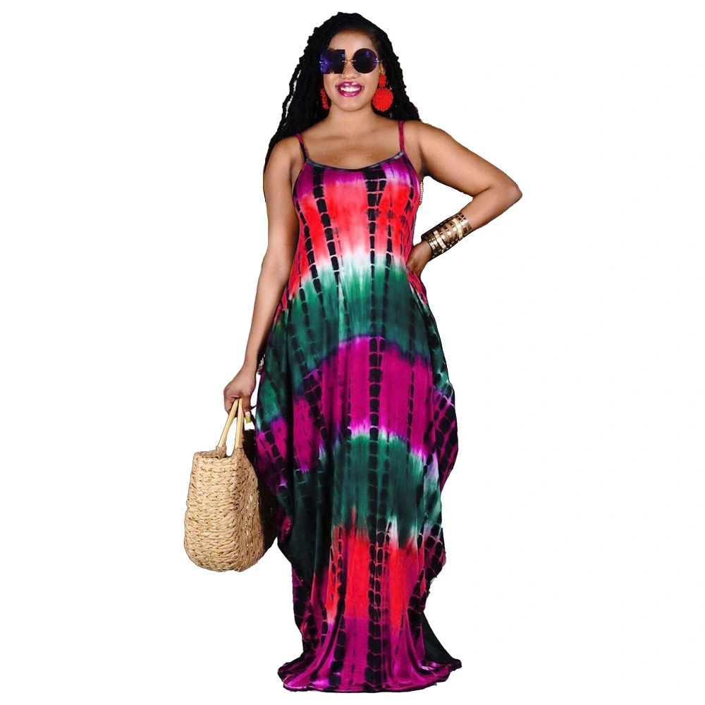 Foreign Trade Summer Tie-dye Printing Loose Strap Dress