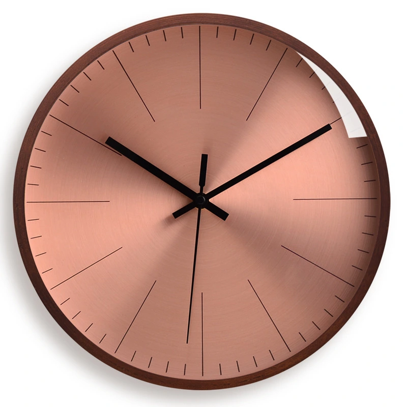 Solid Wood Wall Clock Rose Gold Wall Clock Silent Round Quartz Clock