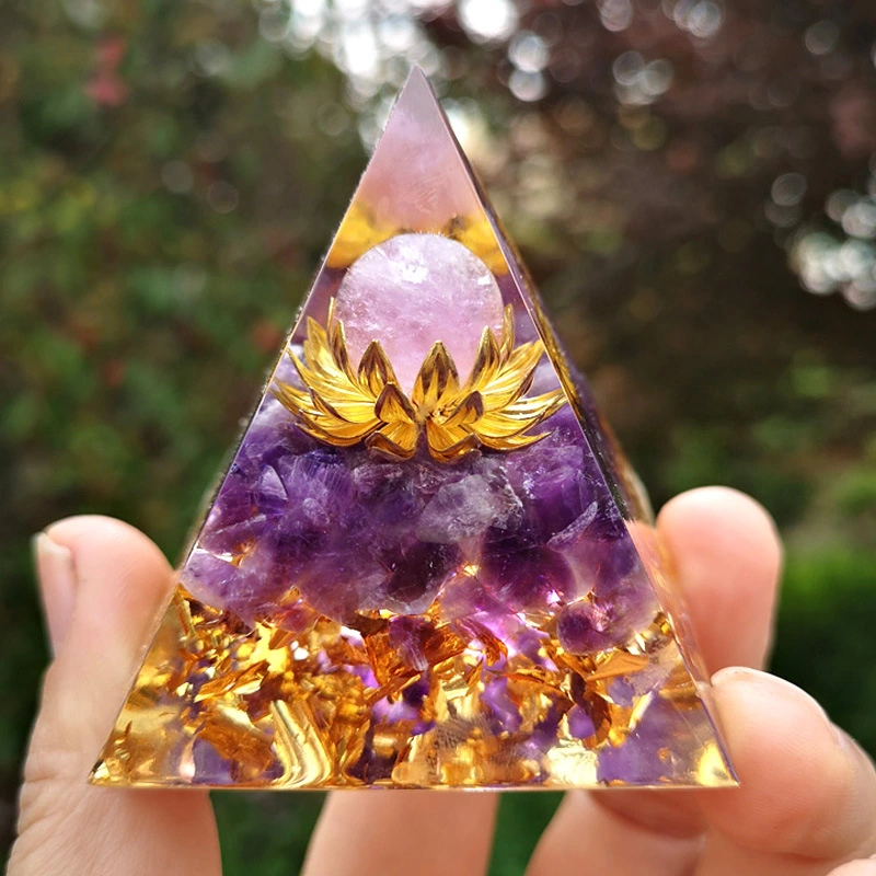 Natural Crystal Ball Ogan Pyramid Lotus