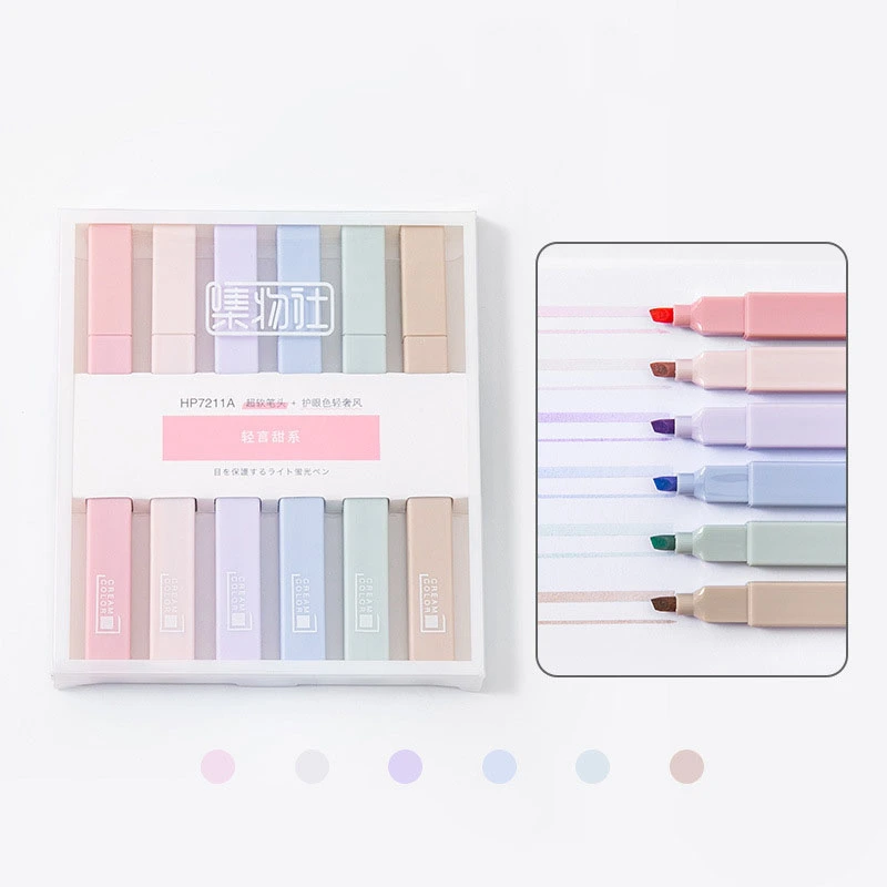 Jiwushe Soft-Tip Highlighter Morandi Pastel Marker Pen Large-Capacity Students Use Color To Draw Key Markers