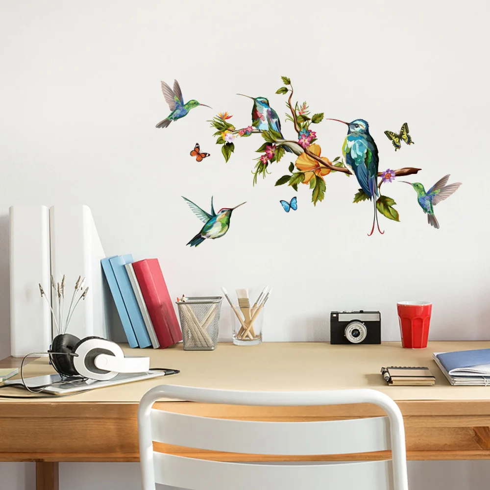 Color Butterfly Branch Bird Wall Sticker Background Wall Sticker