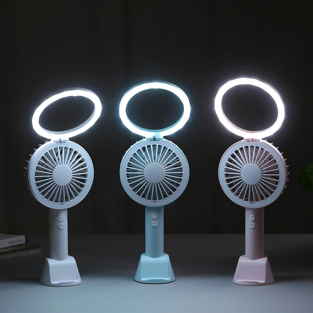3 In 1 5V Mini USB Handheld Desktop Fan 3 Modes Cooling Wind Speed LED Light Phone Holder