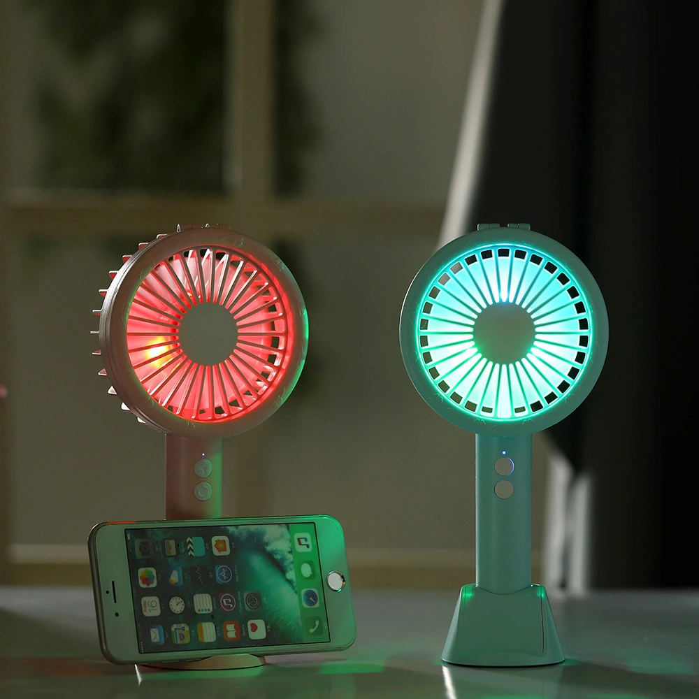 3 In 1 5V Mini USB Handheld Desktop Fan 3 Modes Cooling Wind Speed LED Light Phone Holder