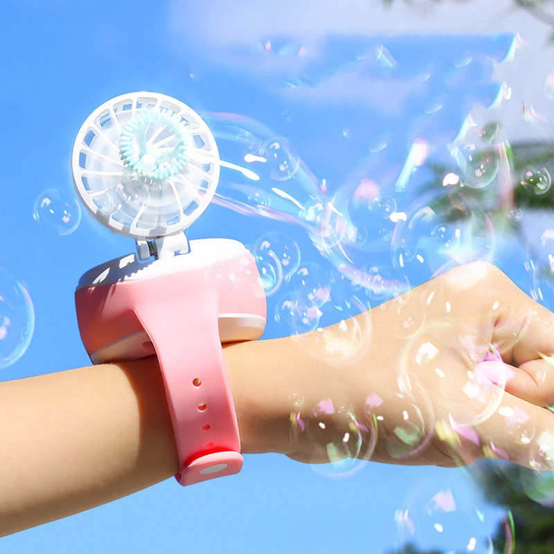 Children's Watch Automatic Bubble Blowing Machine Mini Portable USB Charging Spray Three-speed Watch Fan