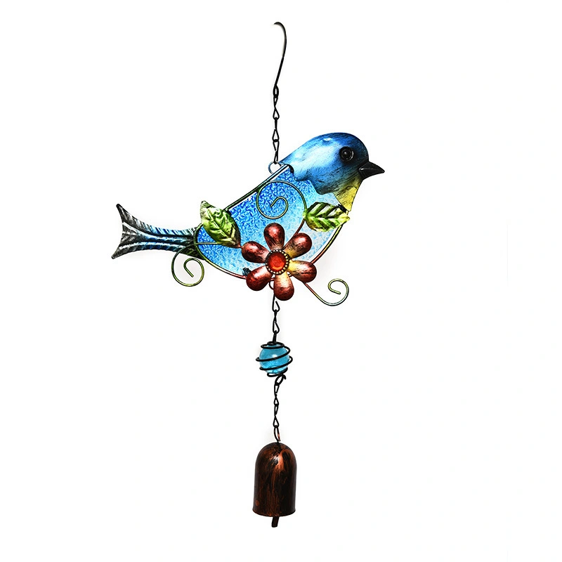 Patterned Glass Red And Blue Bird Wind Chimes