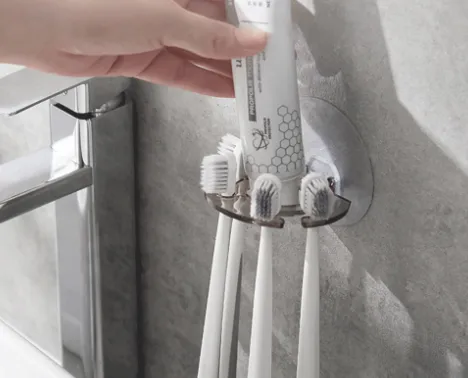 Perforation-Free Creative Rack Wall-Mounted Bathroom Multifunctional Toothpaste Holder Toothbrush Holder