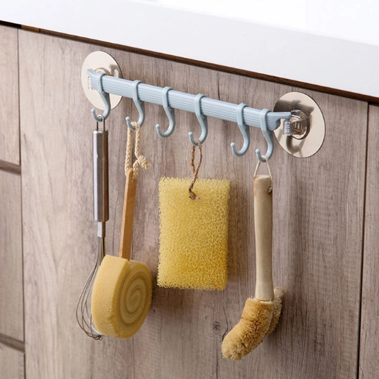 Strong Viscose Hook Kitchen Wall Hanging 6 Row Hooks Creative Bathroom Nail-Free Seamless Rack To Hang Balcony Clothes Hooks