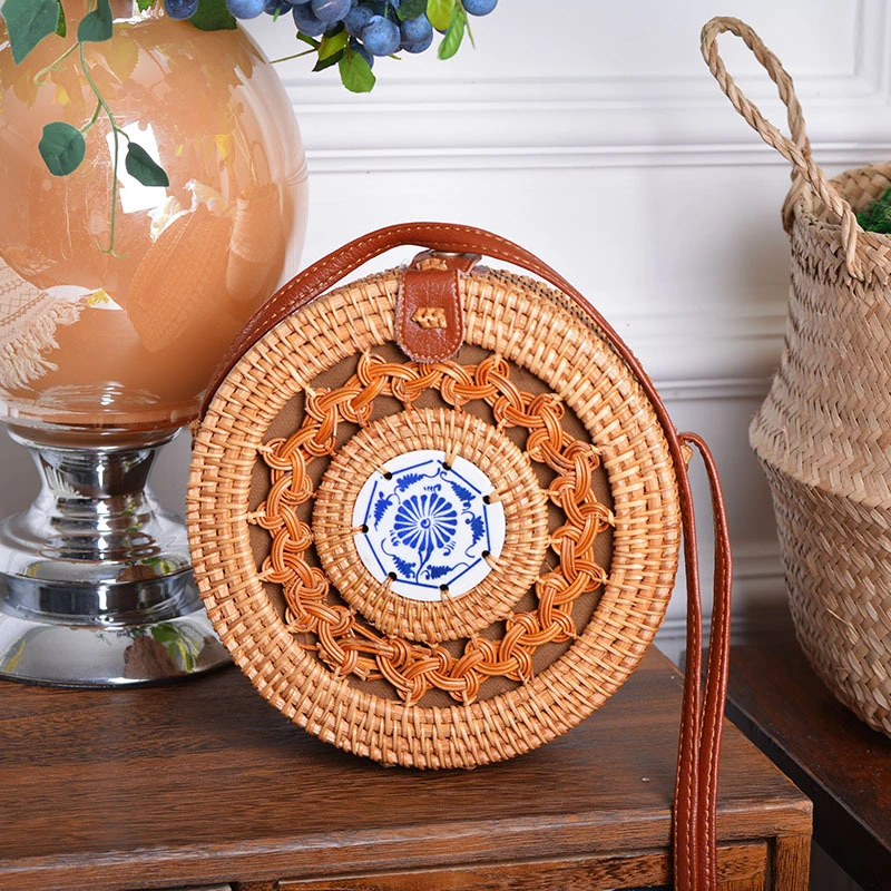 Fast Selling And Hot Selling Rattan Woven Forest Basket Basket Retro Literature And Art Hand Woven Bag Ceramic Hollow Bag