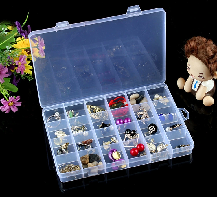 Small Siamese 24 Grid Plastic Jewelry Box Transparent Plastic Box Ring Storage Box Nail Box With Lid