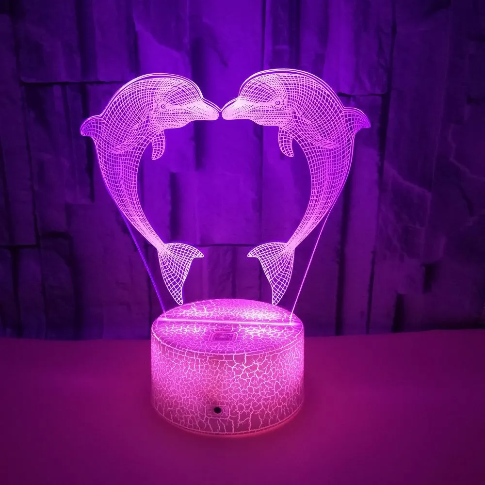 Boutique Customized Gift Box With Colorful 3D Dolphin Light 3D LightIllusionLight LED Light 3D Touch Small TableLamp