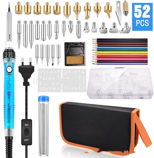 Diy 99Pcs Wood Burning Kit Heat Transfer Gourd Engraving Tool With Switch Thermostat Soldering Iron Pen Kit 