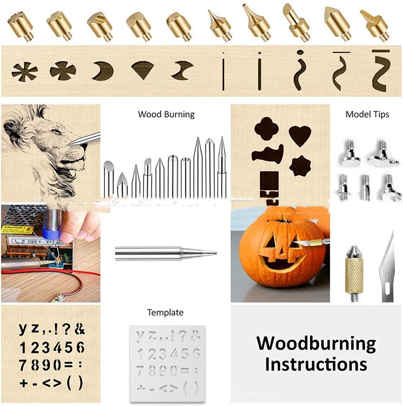 Diy 99Pcs Wood Burning Kit Heat Transfer Gourd Engraving Tool With Switch Thermostat Soldering Iron Pen Kit 