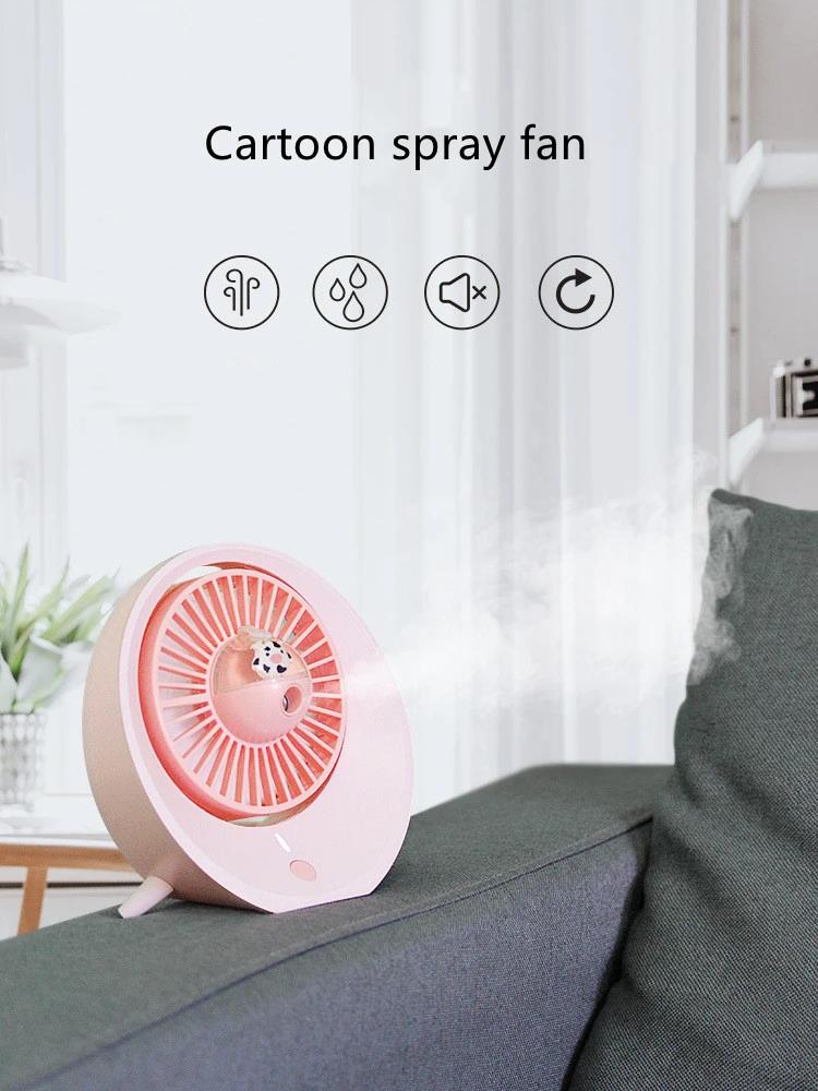 Cartoon Water Mist Fan Spray Mini Fan Spray Humidification Adjustable Angle USB Charging Desktop Fan