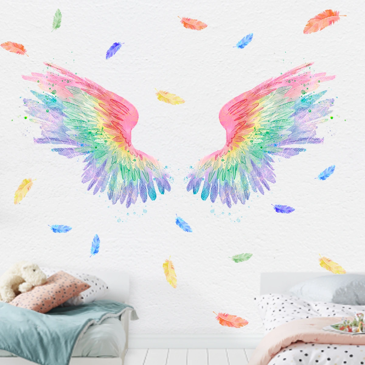 Colorful Color Angel Wings Net Red Wall Stickers Ins Wind Photo Wall Decoration