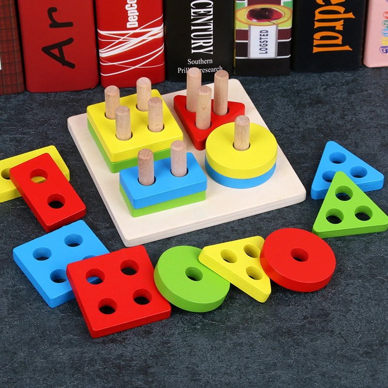 Wooden Geometric Matching Building Blocks Color Cognitive Children's Toys