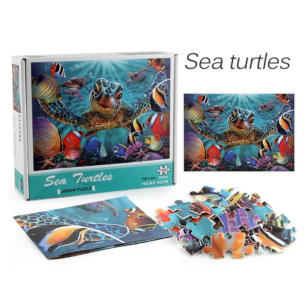 3D Adult 1000 Piece Ocean World Turtle Plane Puzzle Thicken Paper Jigsaw Decompression Toy  