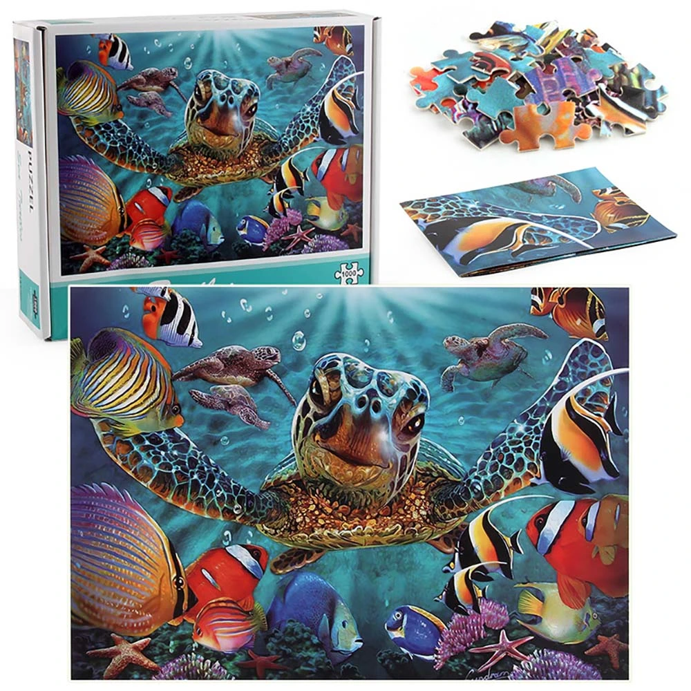 3D Adult 1000 Piece Ocean World Turtle Plane Puzzle Thicken Paper Jigsaw Decompression Toy  