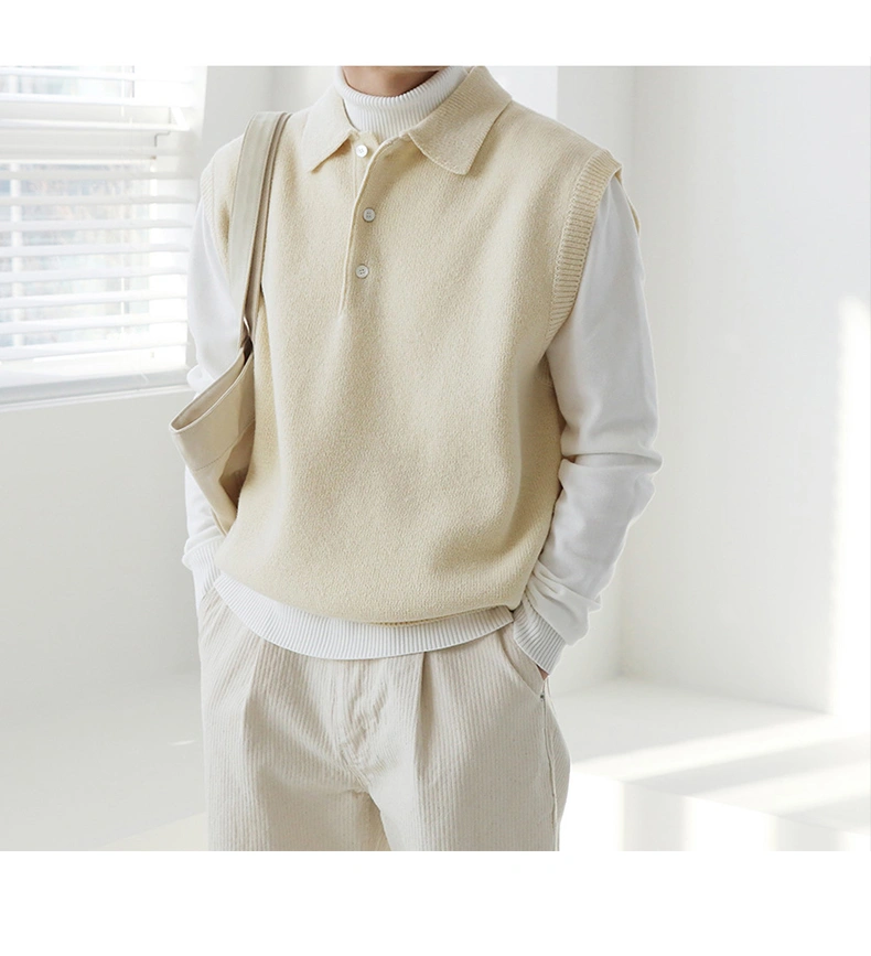 Spring Sleeveless Vest Lapel Sweater Men's All-Match Knitwear Vest Waistcoat Hong Kong Style Jacket
