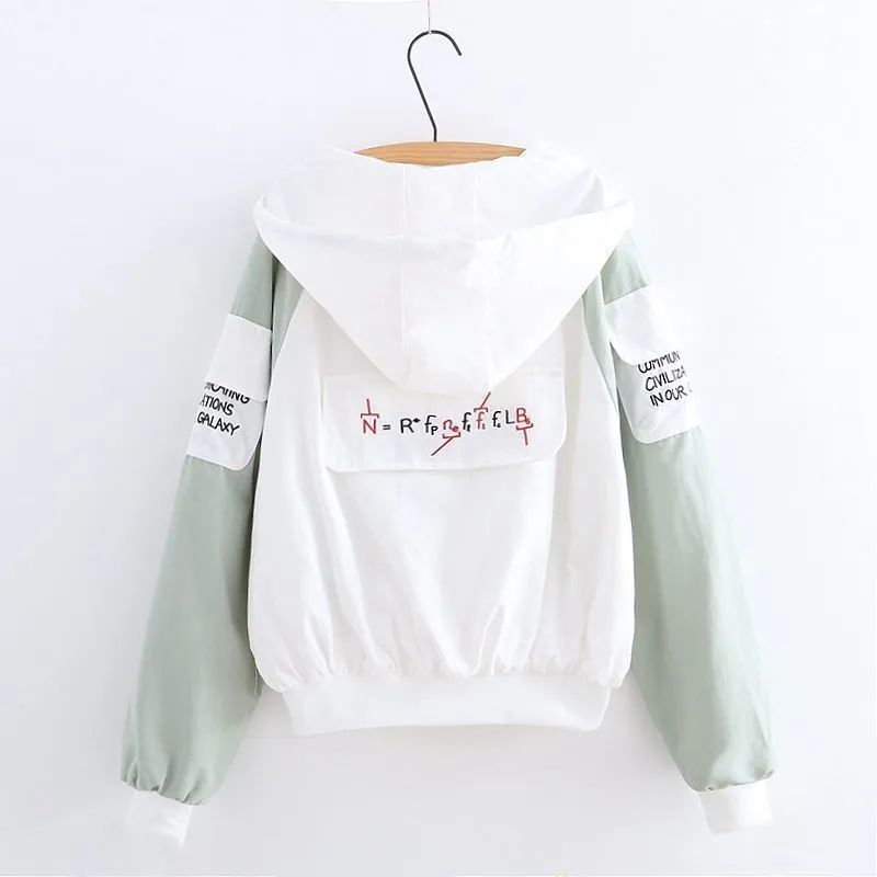 Small Fresh College Style Spring And Autumn New Letter Printing Hooded Jacket Student Girl Loose All-Match Plus Size Top