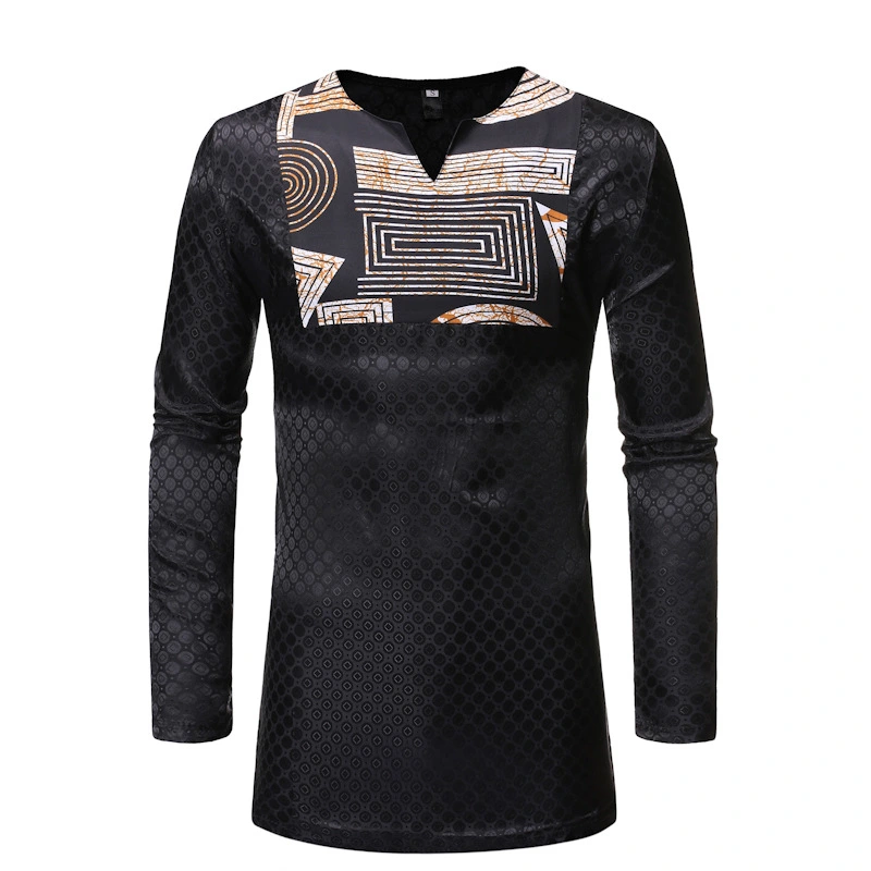 Cross-Border Men's New European Size T-Shirt Egyptian Elements Men's Dark Pattern Ethnic Long-Sleeved V-Neck Bottoming Shirt ZT-FZ50