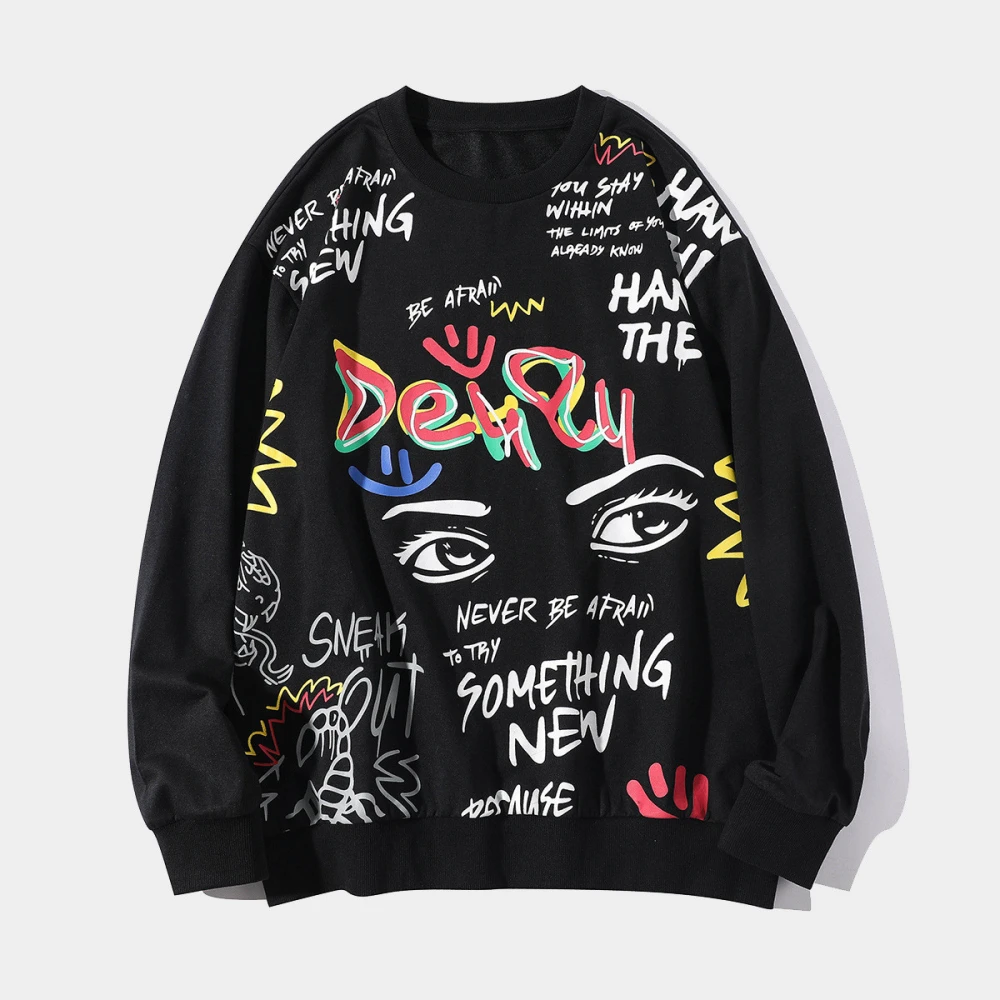 Printed Men's Loose Round Neck Long-Sleeved Sweater