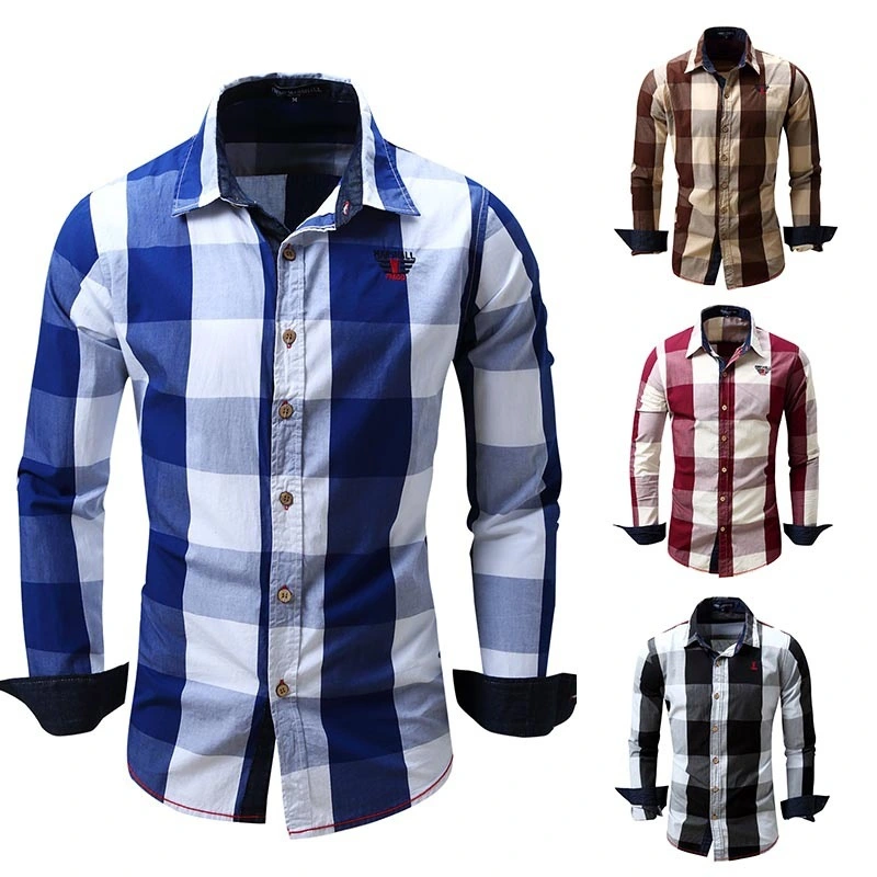 Fashion Men's Casual Long-Sleeved Plaid Shirt