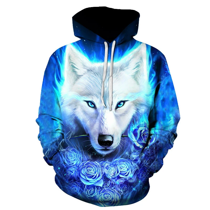 3D Wolf Digital Printed Hooded Baseball Jacket