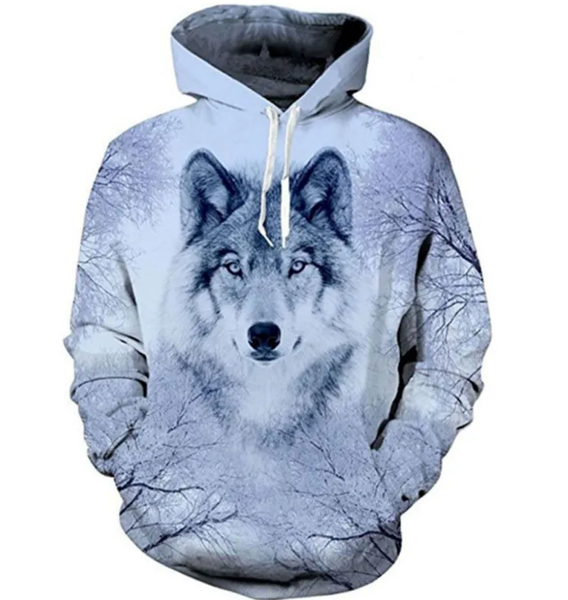 3D Wolf Digital Printed Hooded Baseball Jacket