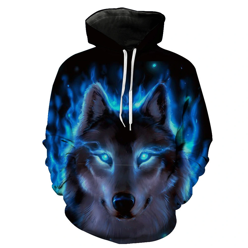 3D Hooded Blue Wolf Print Sweatshirt