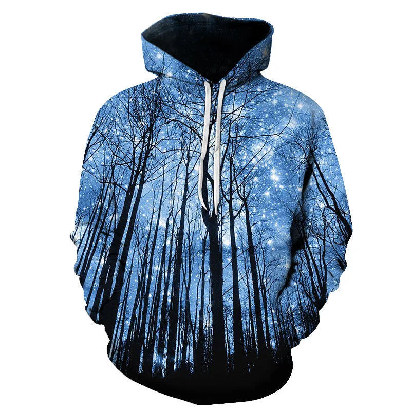 Loose Hooded Starry Sky 3D Digital Printing Sweater