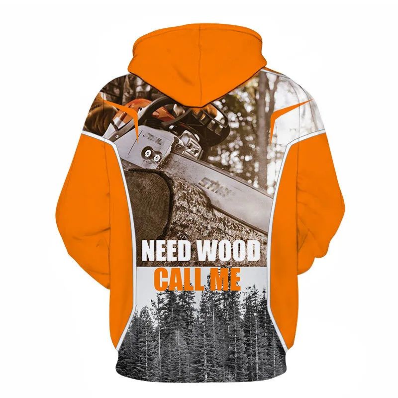 3D Digital Chainsaw Forest Print Trendy Hoodie