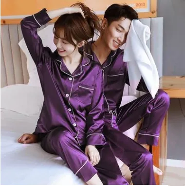 New Wedding Couple Pajamas Spring And Autumn Red Female Bridal Ice Silk Home Service Suit Natal Male Summer Bride