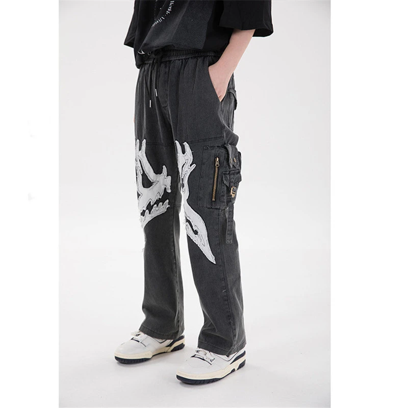 Multi-pocket Zipper Patch Men's Trousers Silhouette Casual Pants