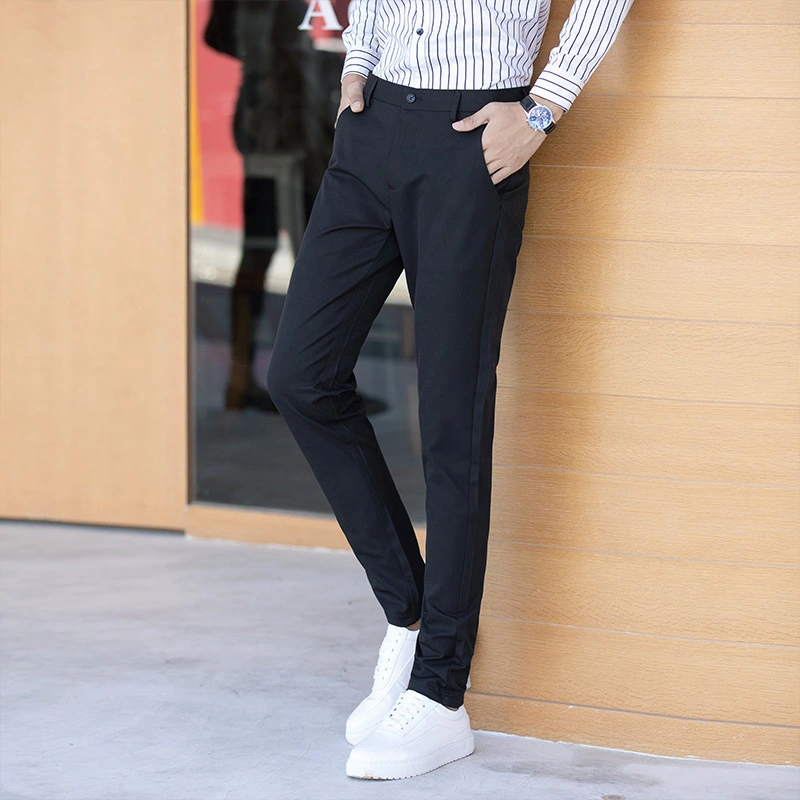 Casual Pants Summer Men'S Slim Straight Trousers Youth Fashion Thin Elastic Feet All-Match Pants