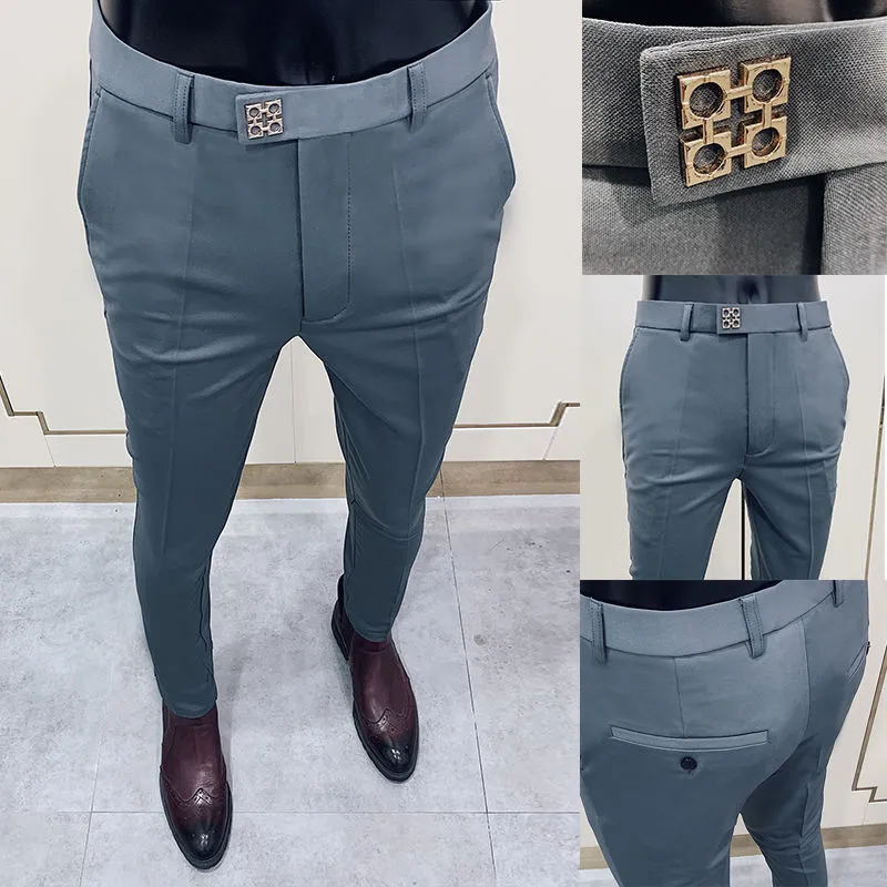  Korean Version Of The New Trousers Casual Men's Slim Nightclub Nine-Point Pants Suit Pants Men