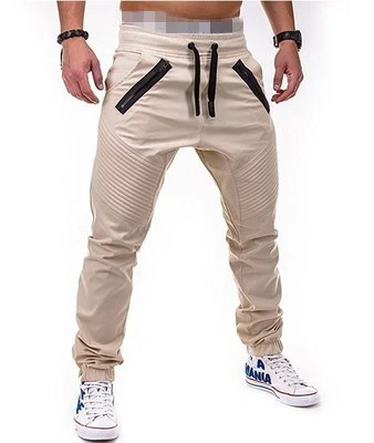 Men'S Casual Fashion Tethered Elastic Sports Baggy Double Zipper Comfortable Long Pants