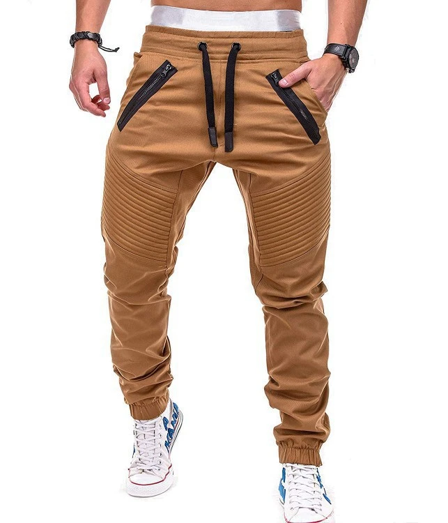 Men'S Casual Fashion Tethered Elastic Sports Baggy Double Zipper Comfortable Long Pants