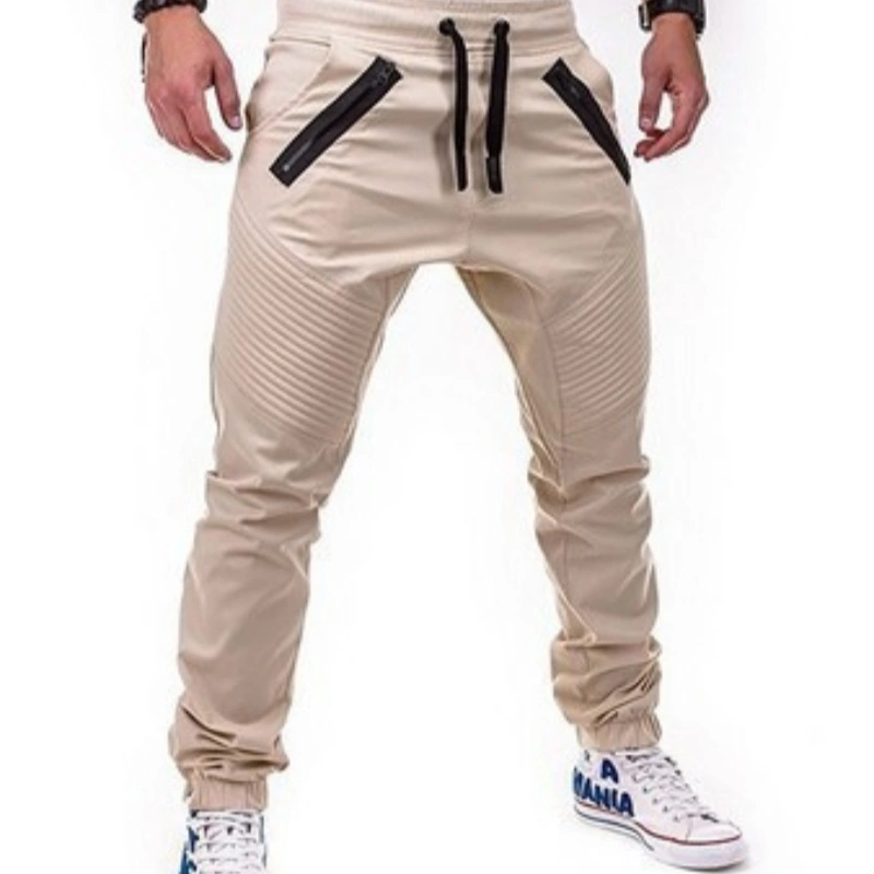 Men'S Casual Fashion Tethered Elastic Sports Baggy Double Zipper Comfortable Long Pants