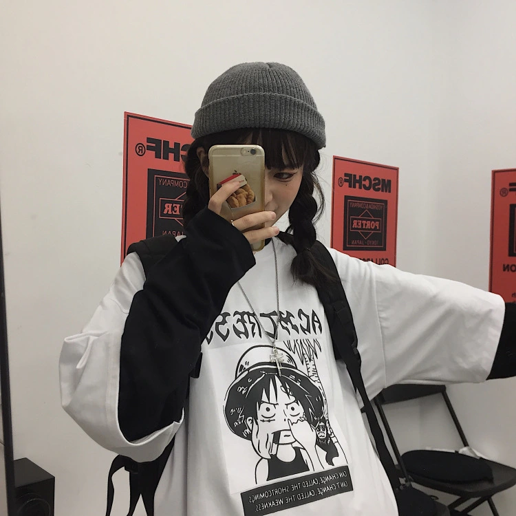 Two Long Sleeve T-shirts For Lovers Cartoon Printing Trend Students