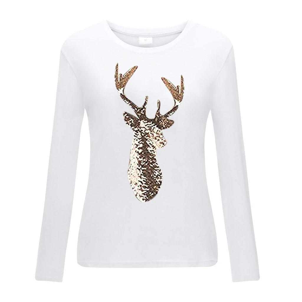 Christmas Deer Head Print Mid-Length T-Shirt