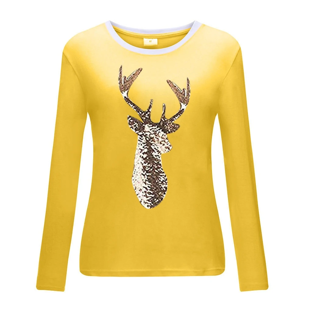 Christmas Deer Head Print Mid-Length T-Shirt