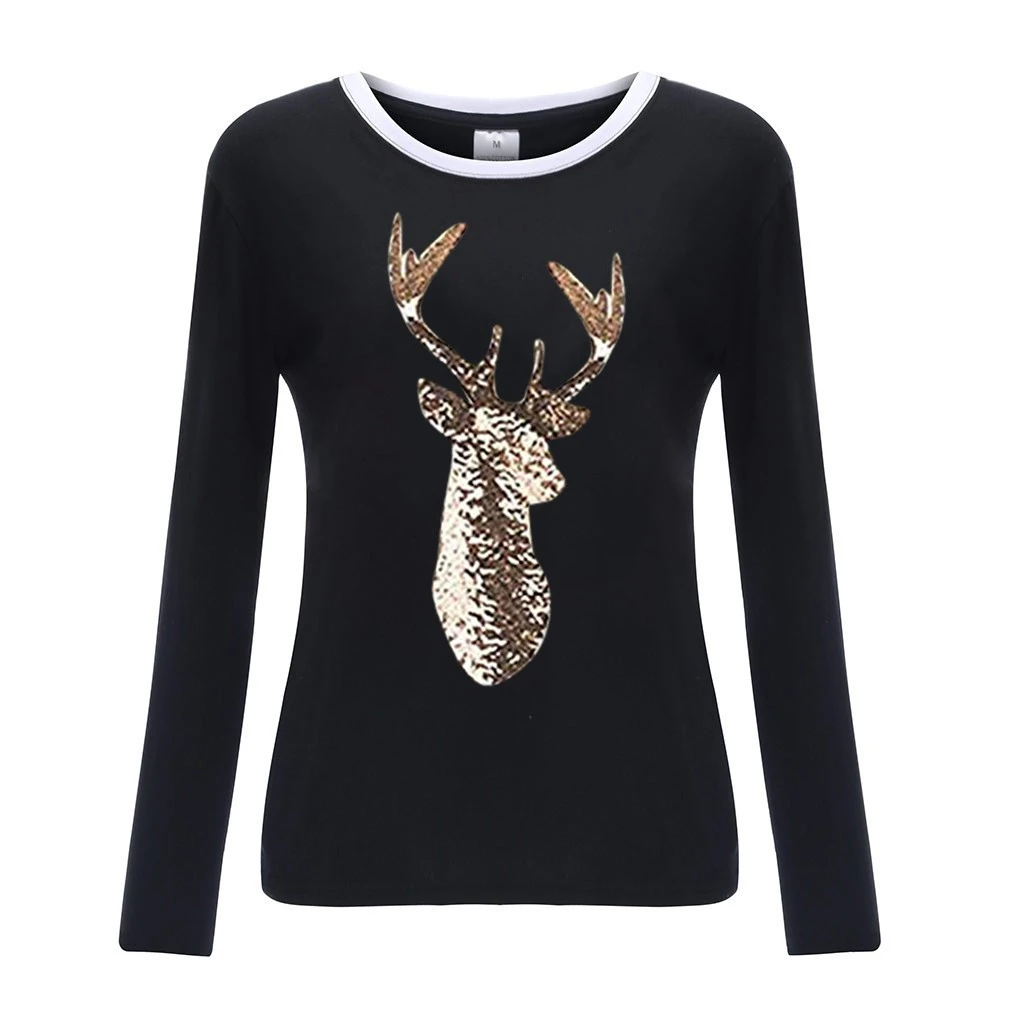Christmas Deer Head Print Mid-Length T-Shirt