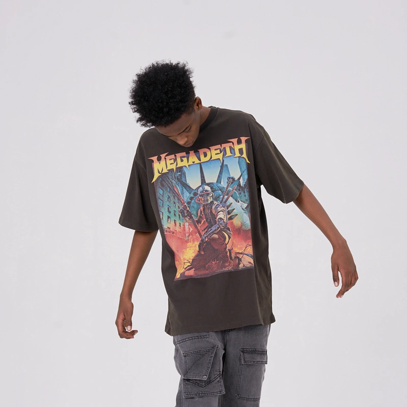 Megadeth Vintage Band Tee Printed Washed And Worn Small Neckline Short-Sleeved T-Shirt