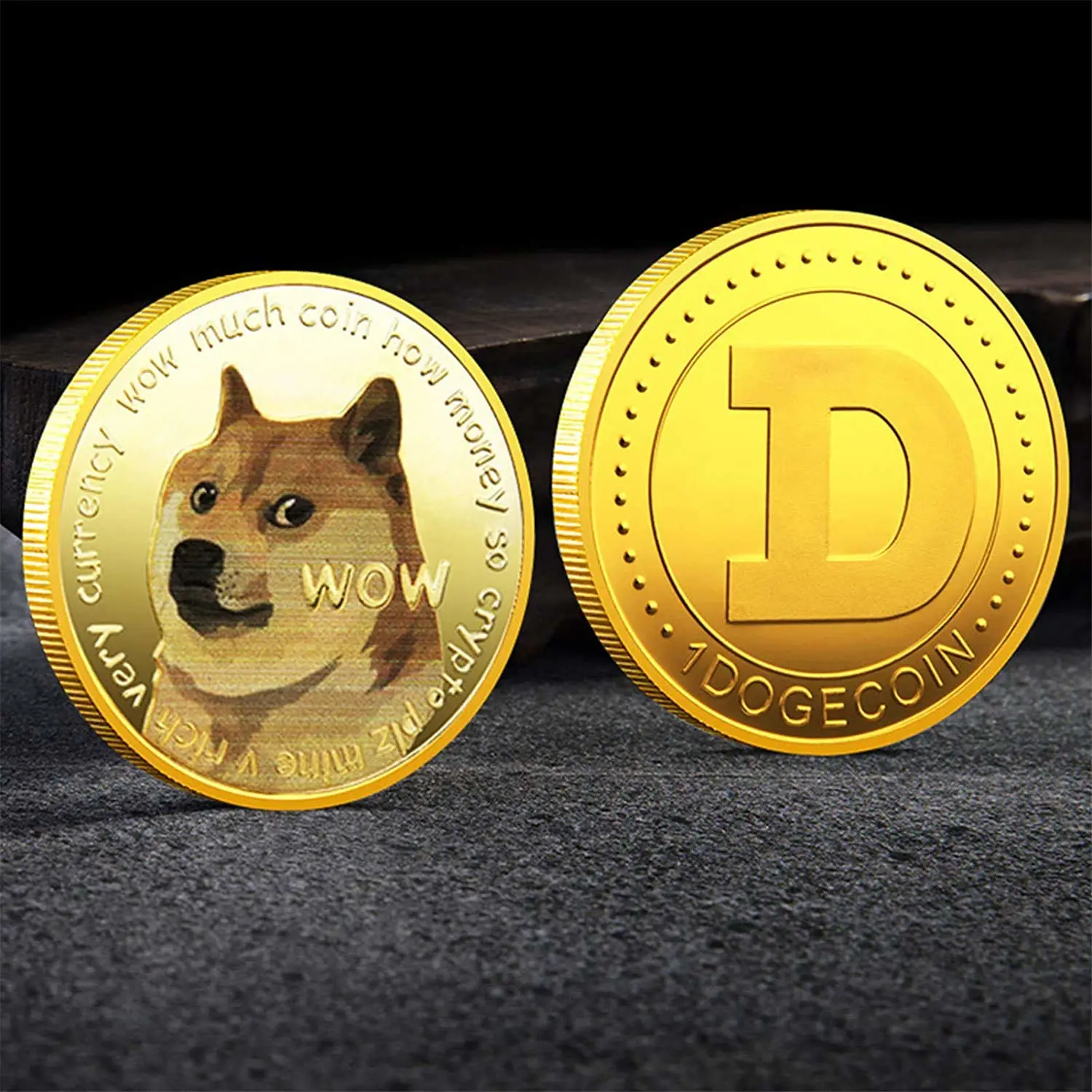 Dogecoin Coin Commemorative Collectors Gold Plated Crypto Wow Doge Coins to The Moon New Limited Edition Collectible with Protective Case (Gold)