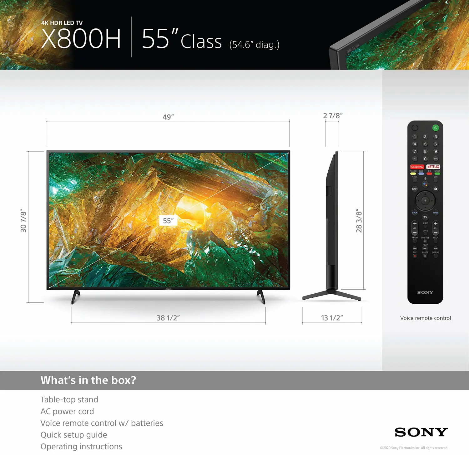 Sony X800H 55-inch TV: 4K Ultra HD Smart LED TV with HDR and Alexa Compatibility - 2020 Model