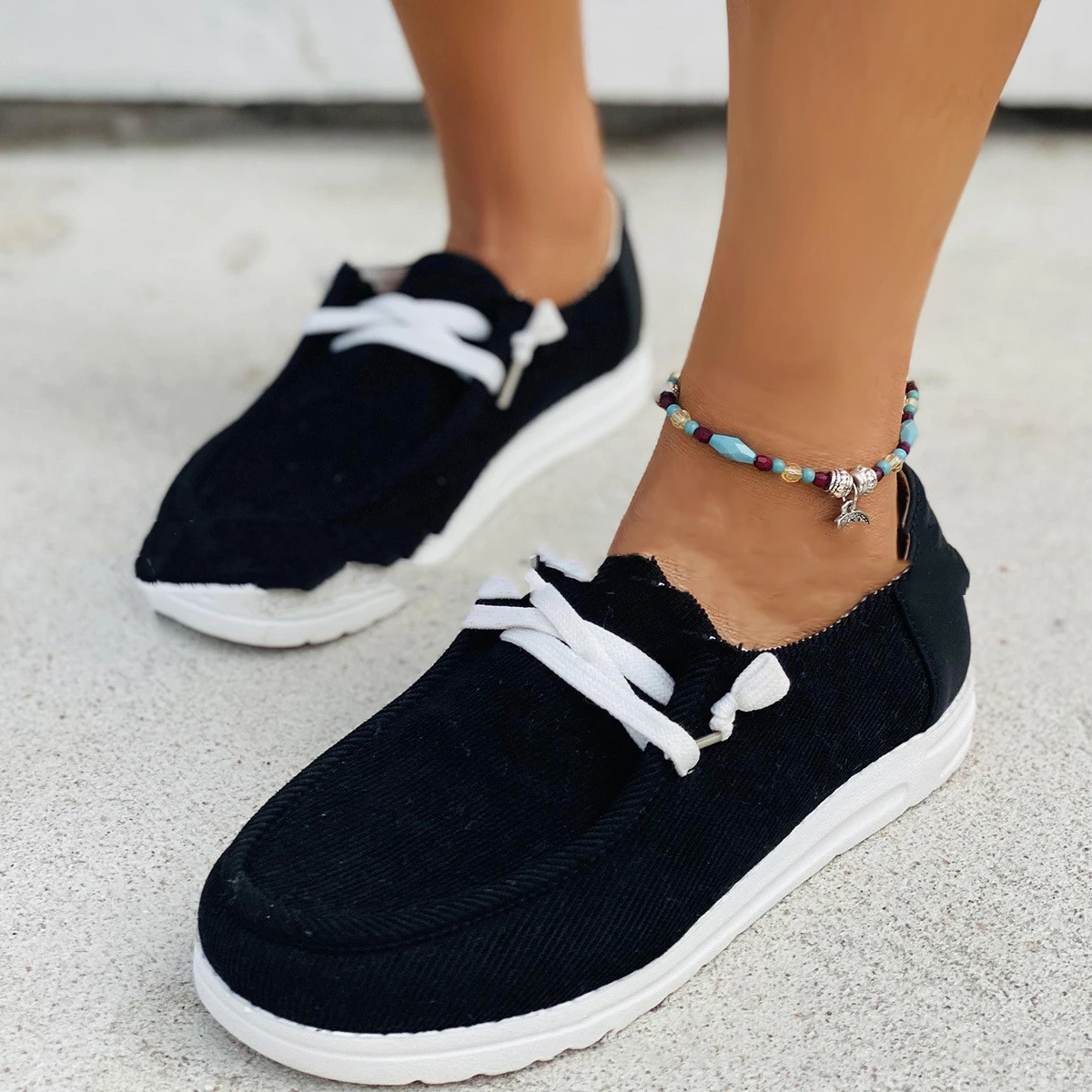 Round Toe Low Cut Wick Casual Flat Heel Women's Shoes