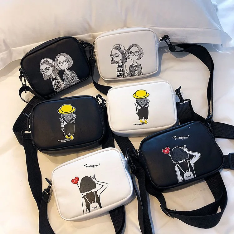 Small Square Bag Trendy Messenger Shoulder Bag Pu Printing Small Sachet