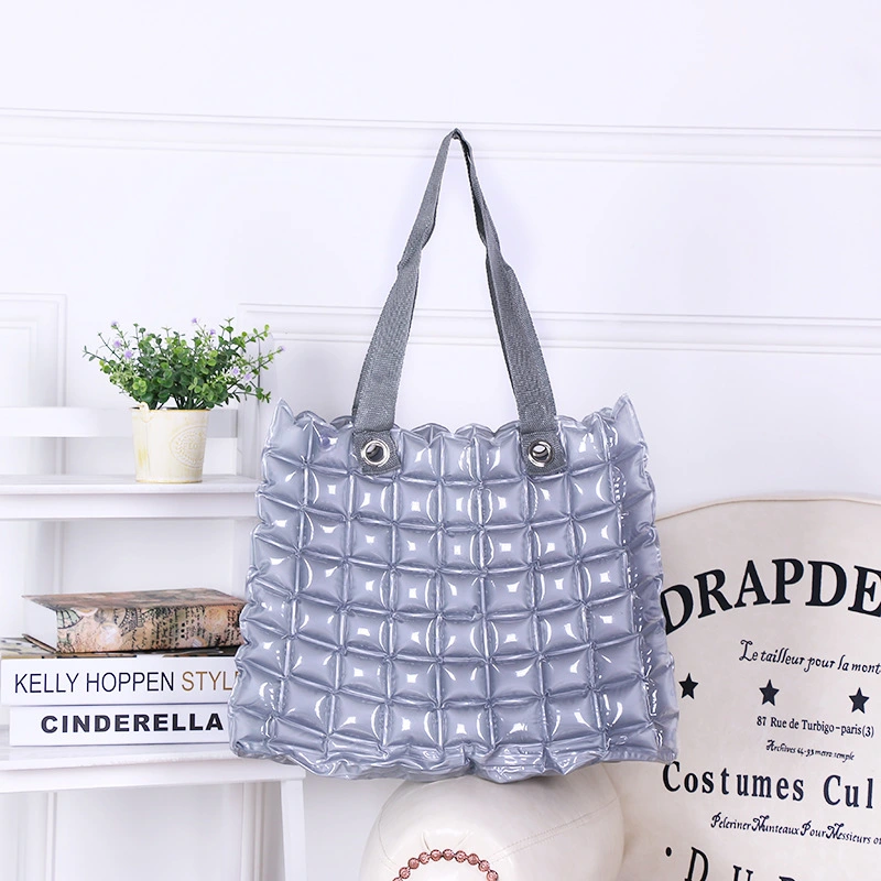 Inflatable PVC One Shoulder Fashion Casual Square Check Bag
