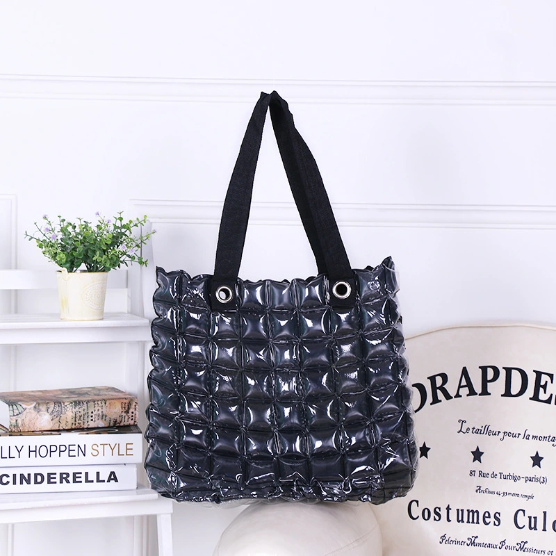 Inflatable PVC One Shoulder Fashion Casual Square Check Bag